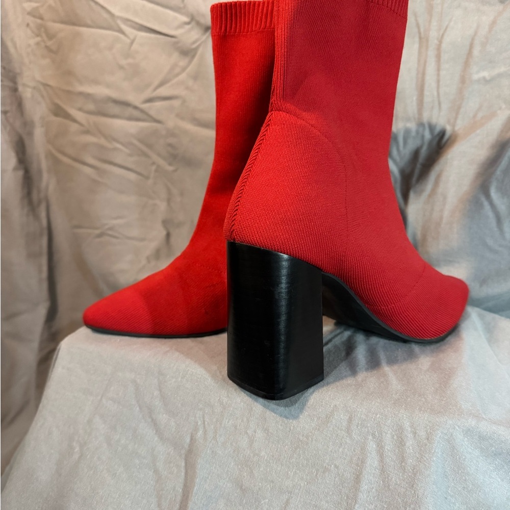 Red Block Heel Ankle Boots